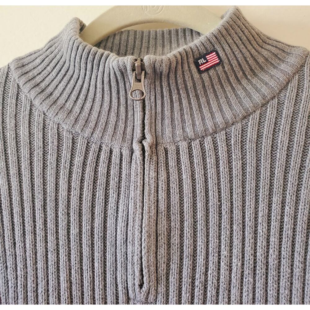 Ralph Lauren Polo Jeans Co Mens XL Half Zip Sweater Flag Cotton Gray Collegiate - Picture 4 of 7